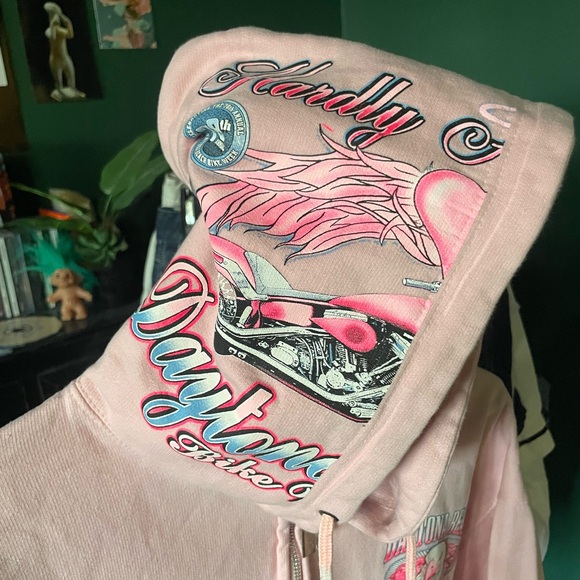 Y2K 2019 Daytona bike week light pink zip up hoodie - Picture 5 of 7